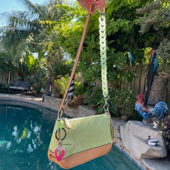 Green Y2K Vintage Coach 6094 Demi Pochette Pouch Mini Bag Strawberry Charm SET - Picture 3 of 14